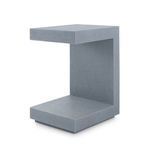Cubist silhouette Essential Side Table in a soft blue lacquered linen finish with angular cutout design