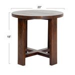 Side table front view showing 20 inch diameter and 18 inch height dimensions