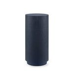 Back view of Aaron end table with continuous selvage blue finish
