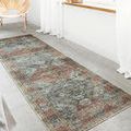 Skye Apricot / Mist Rug displayed in bright room setting with natural light, showing rug texture and scale