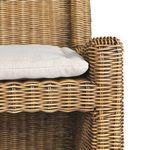 Close-up showing seamless rattan weave and cushion edge on Senna Woven Dining Bench