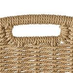 Close-up of woven handle area with thick rope detailing in natural fibers