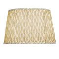 Front view of lamp shade with yellow and white pleated fan-patterned fabric