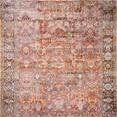 Layla Spice Marine Rug with vintage floral motifs, soft patina in warm reds and blues, rectangular 2'6" x 12'0"