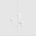 Alora chandelier side view highlighting the sculptural shape of the floral shades and framework