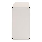 Side panel of dresser with black corner caps at each edge