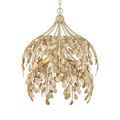 Full frontal view of Maypan Pendant suspended by chain with petals forming layered dome shape
