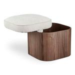 Sonny Stool with open lift top showing hollow walnut storage interior