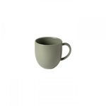 Artichoke green stoneware coffee mug with rounded shape and large handle, 12-ounce capacity