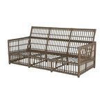 Woven frame with sofa cushions removed showing structural seat grid and arm pattern