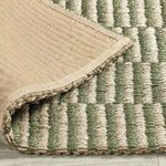 rug corner flipped over revealing backside fabric and reinforced stitched edge