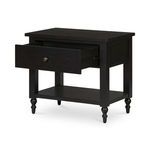 Katherine nightstand side angle with drawer partially open revealing interior space