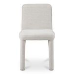 Front view of single Place dining chair with thick upholstered cushion and fabric texture visible