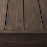 Close-up showcasing the slight spacing between the teak slats on top of the table