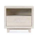 Reece Nightstand frontal view highlighting flat drawer front and open shelf