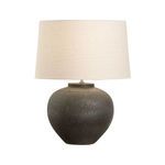 Ahmya Lamp with hand-turned black iron oxide mineral glaze body and beige tapered fabric shade