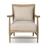 Godfrey Chair with solid oak tapered legs and natural paper cord seat and back, beige cushioned seat and pillow