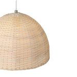 Close-up of pendant light woven texture with light on, highlighting material grain
