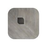 Top-down view showcasing rounded corners and black leaf pattern inset on wood tabletop