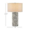 Lamp with dimensions showing height 27.5 inches and width 18 inches against white background