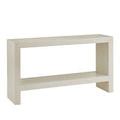 Carson Ivory table angled with clean background showing open shelf and solid legs