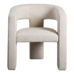 Elo Chair in off-white textured fabric with sculptural curved arms and plush padded seat