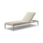 Cream boucle cushioned Sherwood outdoor chaise lounge with FSC-certified teak frame and adjustable backrest