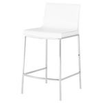 Colter Counter Stool side angled view showing seat curvature and continuous chrome frame in white