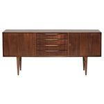 Elisabeth Sideboard in walnut finish with four central curved drawers and two side cabinets on tapered legs
