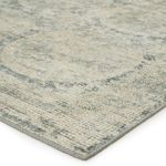 Close-up corner view showing tightly woven viscose yarns and subtle color variation in blue and gray tones