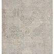 Repeat of rug with distressed mosaic pattern in gray, taupe, cream, metallic gold and silver accents