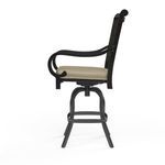 Side profile of Monterey Barstool showing curved armrest and seat cushion thickness