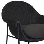 Close-up showing rolled arm detailing and thick cushioned seat in charcoal upholstery