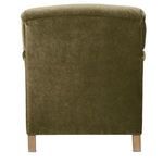 Profile view of Marleigh chair highlighting smooth curved back and olive velvet upholstery