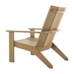 Angled rear three-quarter view of Adirondack chair showing wood grain and armrest details