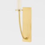 Close-up side view showing brass curved arm and rectangular backplate of Iantha wall sconce