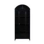 Black metal cabinet front view against white background, empty interior visible