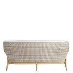 Back view highlighting natural beige wicker panel woven tightly across entire sofa back