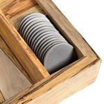 Close-up showing metal hinge mechanism embedded in spalted wood closing backgammon box
