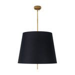 Large Clove Pendant with black linen shade and antiqued gold rod and ceiling mount