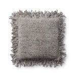 Square 18x18 inch Aubrey pillow in ivory and beige wool-cotton blend with fringe trim