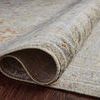 Top detail close-up of Rosemarie rug showing soft lavender and oatmeal woven floral pattern with distressing
