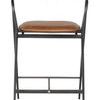 Front view of Gianni Counter Stool showing the wide curved leather backrest and cushioned seat