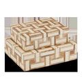 Set of two rectangular cream and wood pattern storage boxes with basket-weave design