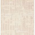 Handknotted rug with Moroccan-inspired abstract motif in cream, taupe, and beige with short cream fringe
