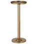 Gold steel ice bucket stand with round raised tray top and circular base with a polished finish