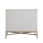 Back view of chest showing flat panel construction and brass X-shaped base support