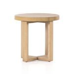 Rounded natural wood top with thick edge and smooth finish on Liad End Table