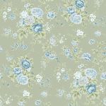 Rachel Ashwell Wildflower wallpaper with vintage style English wildflowers and roses on muted sage green background