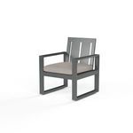 Redondo Dining Chair in hand-brushed Slate finish with wide slat back, linear frame, and light beige seat cushion
